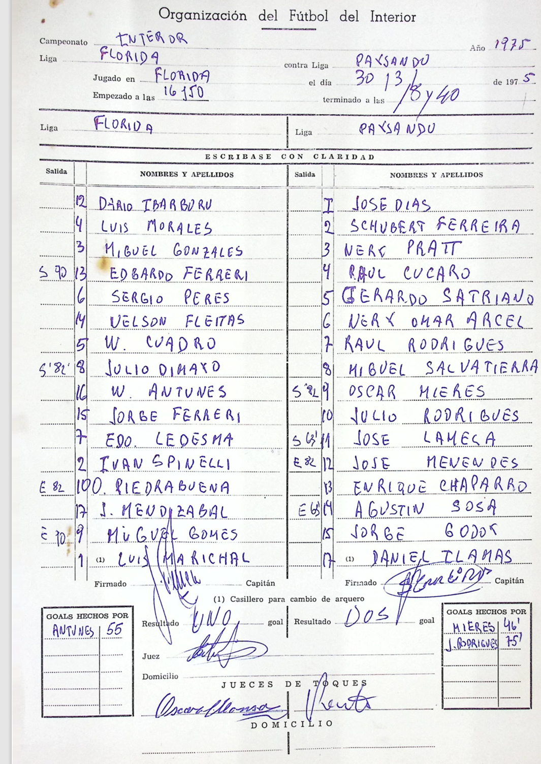 Formulario de la gran victoria de Paysandú en la Piedra Alta; el empate le otorgó el título en La Heroica. 