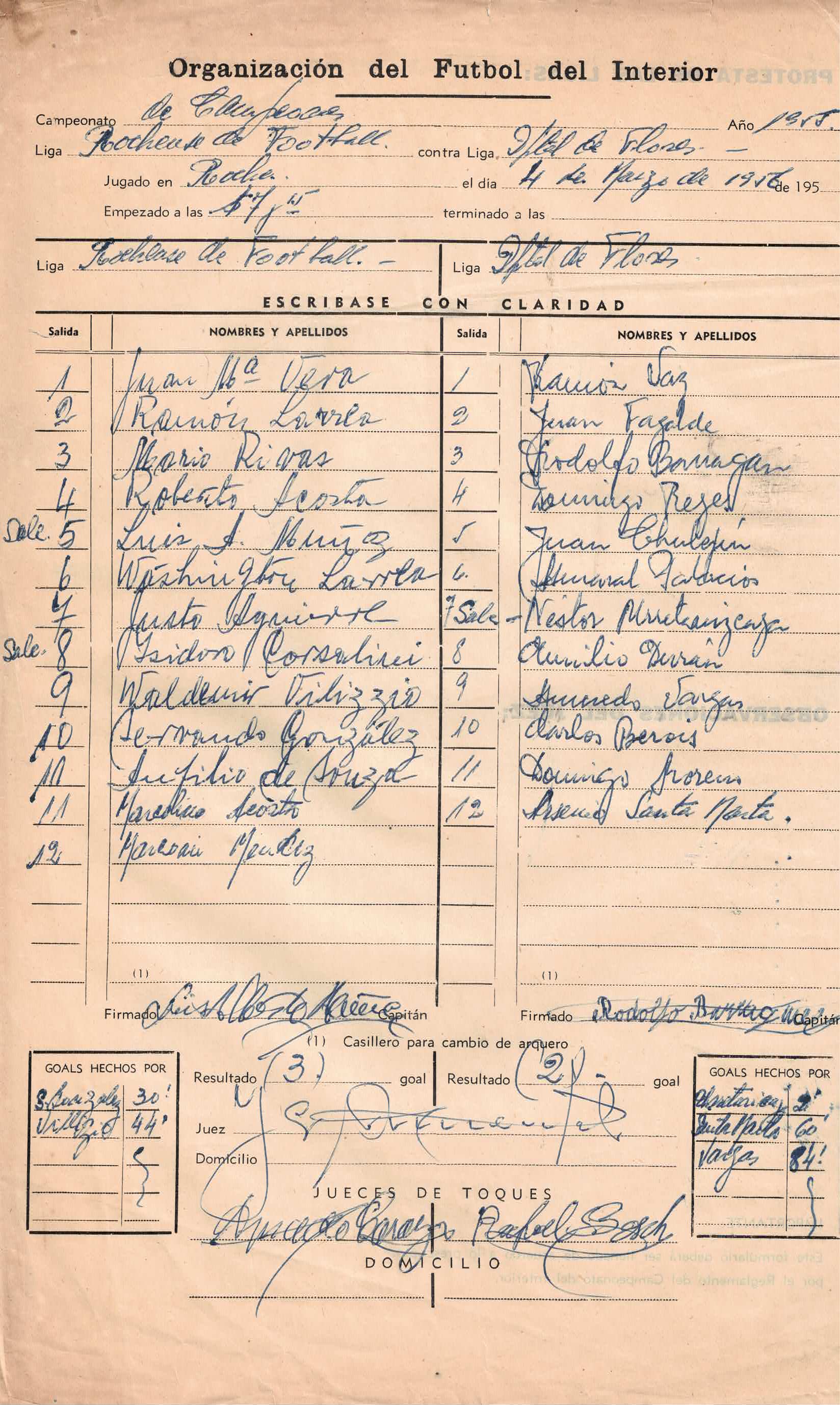 Formulario de la victoria de Flores sobre Rocha en condición de visitante.